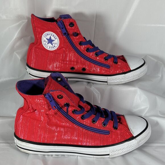 Converse Chuck Taylor All Star Zip Hi Top Sneakers (Junior 5) Red Purple Shoes - Picture 1 of 7